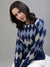 Iconic Women Blue Printed Round Neck Full Sleeves Sweater