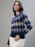 Iconic Women Blue Printed Round Neck Full Sleeves Sweater