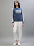 Iconic Women Blue Colorblocked Round Neck Full Sleeves Sweater