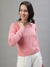 Iconic Women Pink Woven Round Neck Full Sleeves Sweater