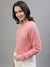 Iconic Women Pink Woven Round Neck Full Sleeves Sweater