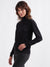 Iconic Women Black Solid High Neck Full Sleeves Sweater