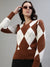 Iconic Women Brown Printed V-Neck Full Sleeves Sweater