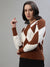 Iconic Women Brown Printed V-Neck Full Sleeves Sweater