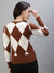 Iconic Women Brown Printed V-Neck Full Sleeves Sweater