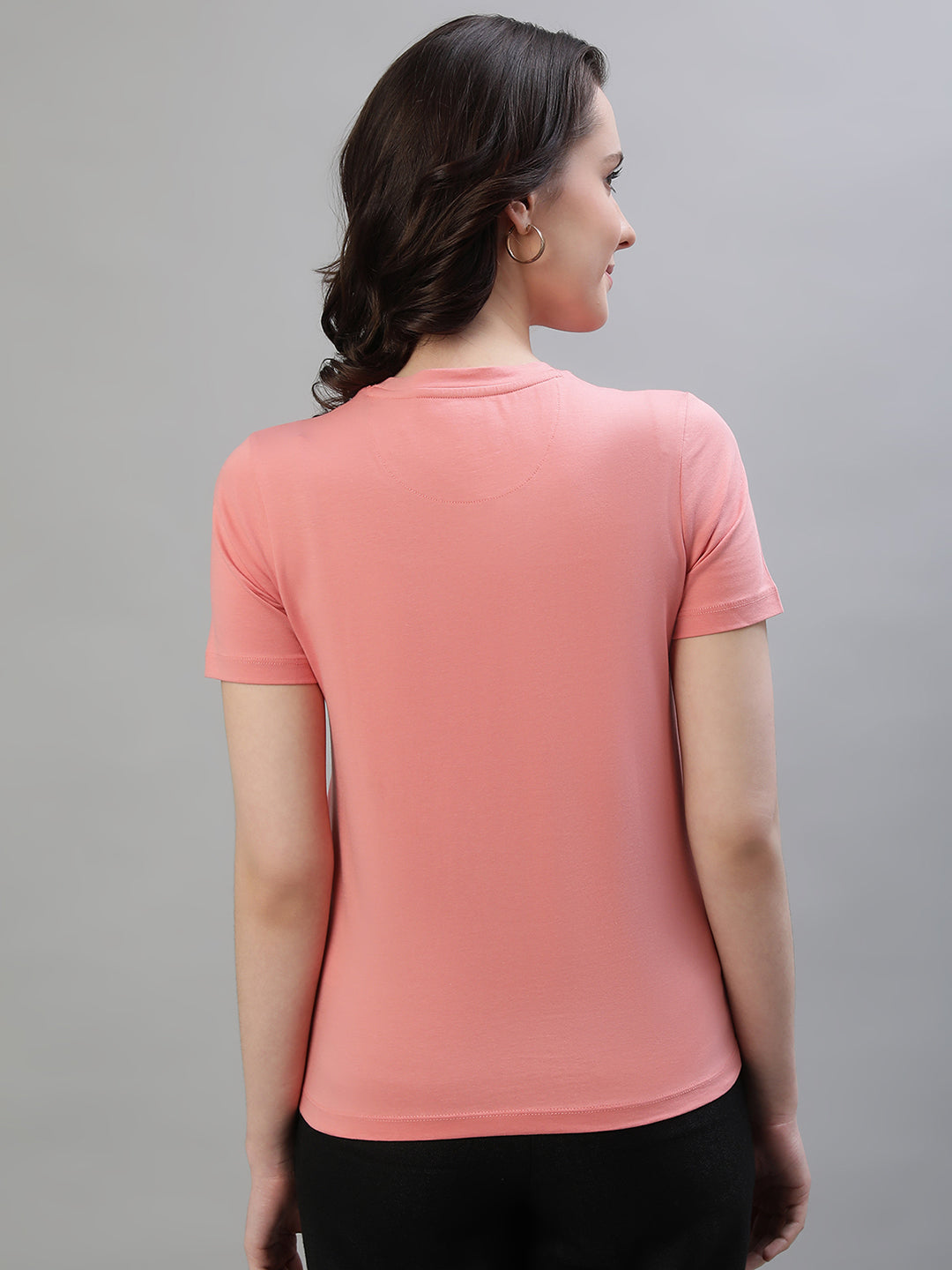 Iconic Women Pink Solid Round Neck Short Sleeves T-Shirt