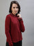 Iconic Women Red Solid Polo Collar Full Sleeves T-Shirt