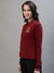 Iconic Women Red Solid Polo Collar Full Sleeves T-Shirt