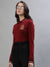 Iconic Women Red Solid Polo Collar Full Sleeves T-Shirt