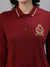 Iconic Women Red Solid Polo Collar Full Sleeves T-Shirt