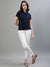 Iconic Women Navy Blue Printed Polo Collar Short Sleeves T-Shirt