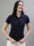 Iconic Women Navy Blue Printed Polo Collar Short Sleeves T-Shirt