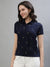 Iconic Women Navy Blue Printed Polo Collar Short Sleeves T-Shirt