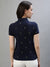 Iconic Women Navy Blue Printed Polo Collar Short Sleeves T-Shirt