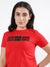 Iconic Women Red Solid Round Neck Short Sleeves T-Shirt