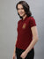 Iconic Women Maroon Solid Polo Collar Short Sleeves T-Shirt