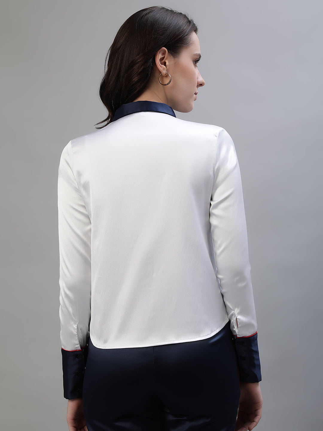 Iconic Women White Solid Spread Collar Full Sleeves Shirt