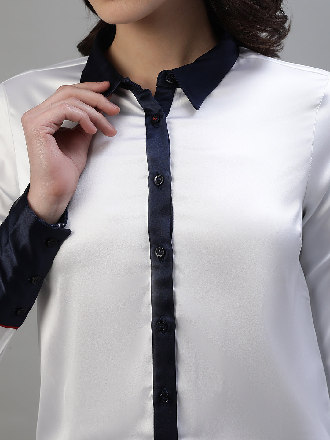 Iconic Women White Solid Spread Collar Full Sleeves Shirt