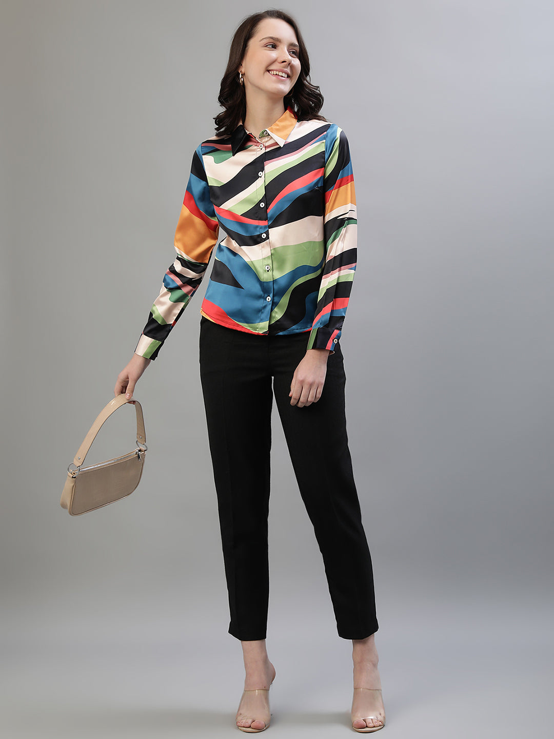 Iconic Women Multicolor Printed Spread Collar Full Sleeves Shirt