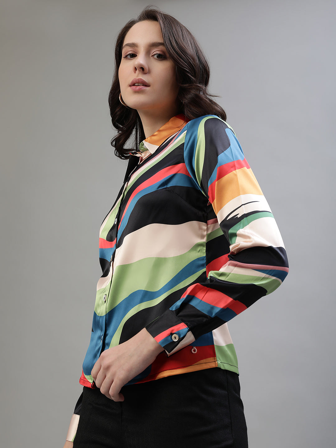 Iconic Women Multicolor Printed Spread Collar Full Sleeves Shirt