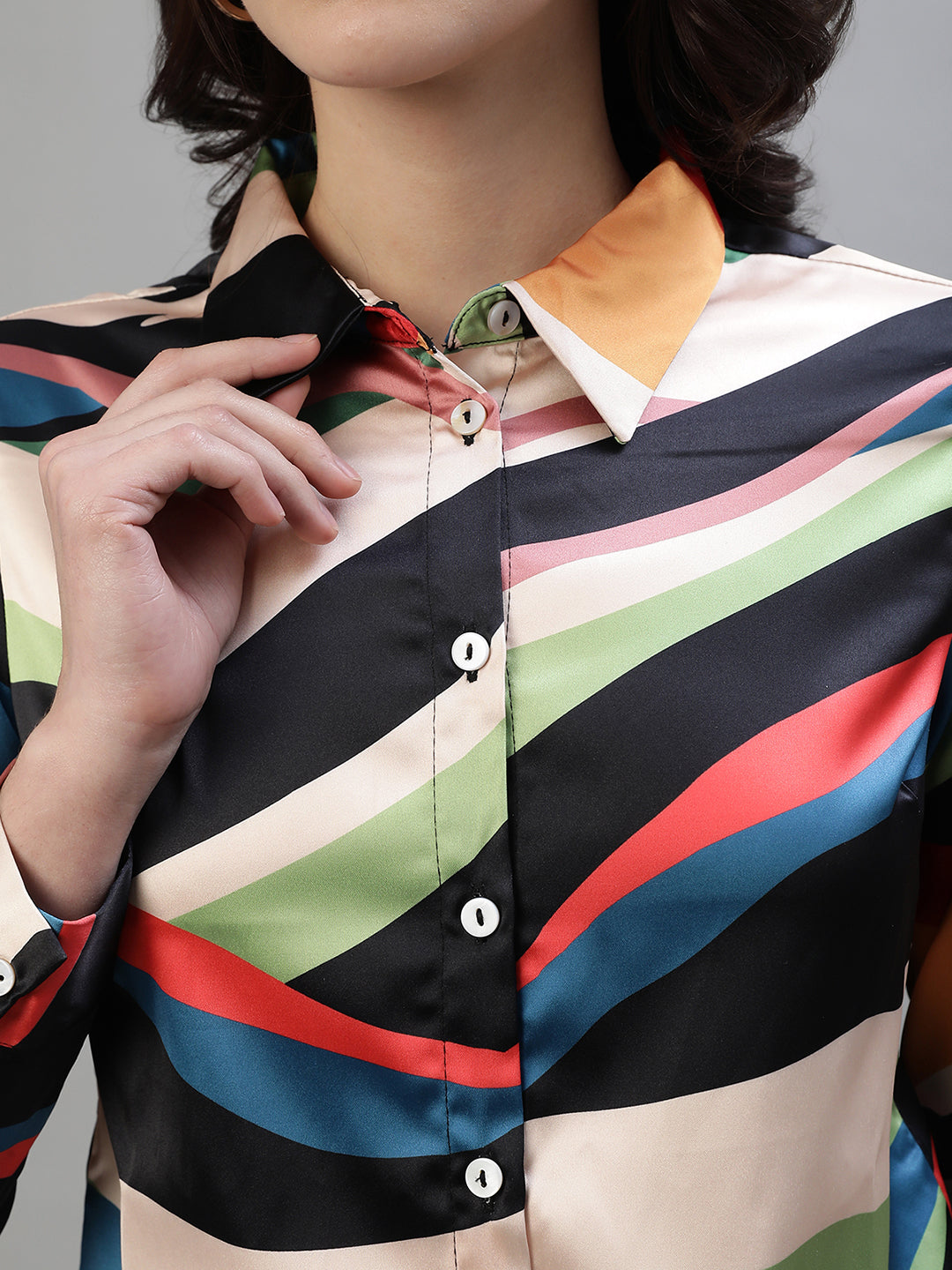 Iconic Women Multicolor Printed Spread Collar Full Sleeves Shirt