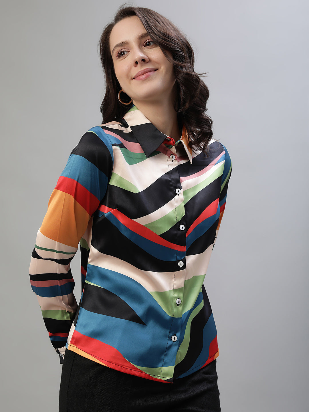 Iconic Women Multicolor Printed Spread Collar Full Sleeves Shirt