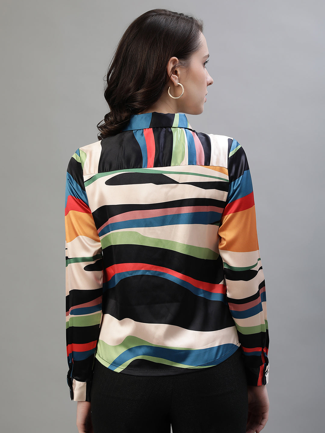 Iconic Women Multicolor Printed Spread Collar Full Sleeves Shirt