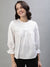 Iconic Women White Striped Round Neck 3/4th Sleeves Top