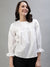 Iconic Women White Striped Round Neck 3/4th Sleeves Top