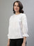 Iconic Women White Striped Round Neck 3/4th Sleeves Top