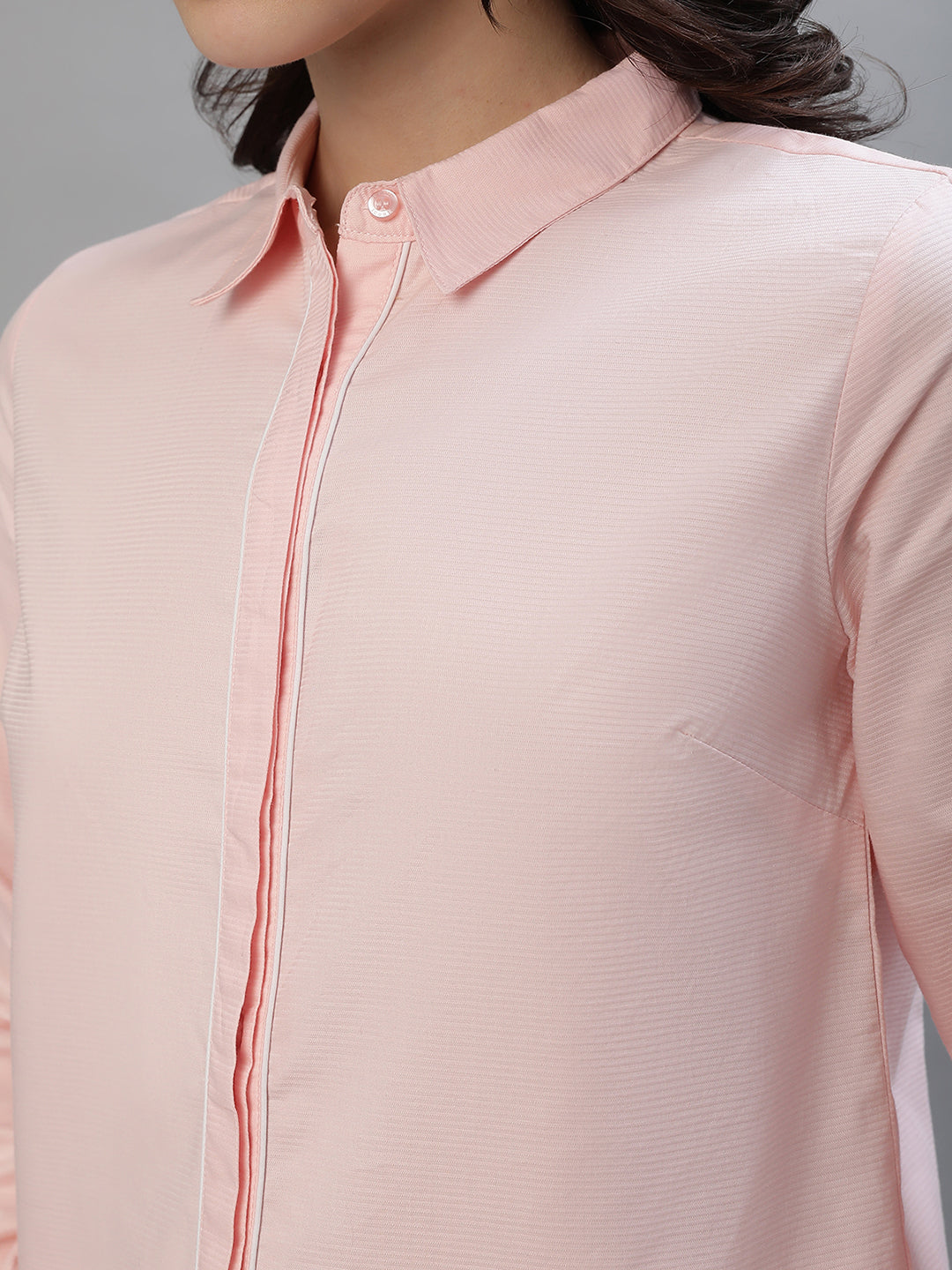 Iconic Women Pink Solid Spread Collar Full Sleeves Shirt