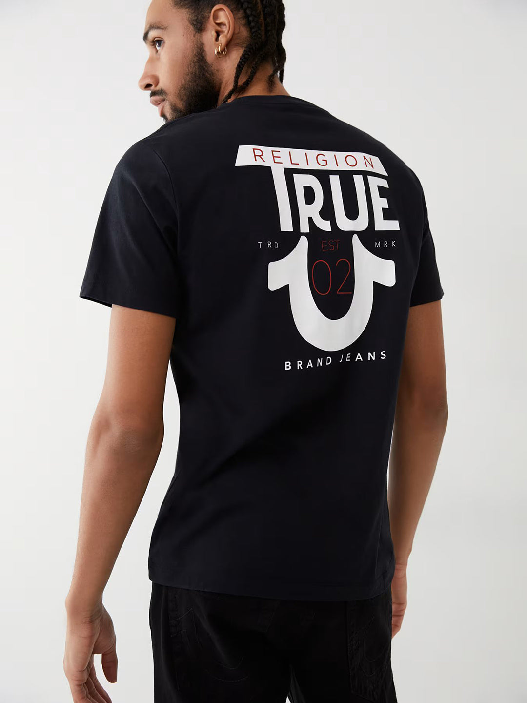 True Religion Men Black Printed Round Neck Short Sleeves T-shirt