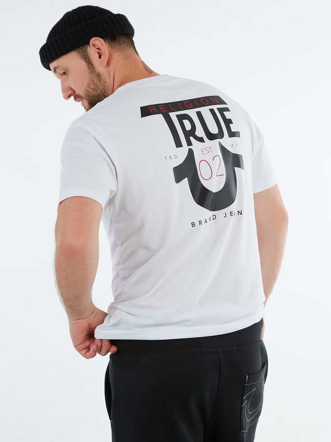 True Religion Men White Printed Round Neck Short Sleeves T-shirt