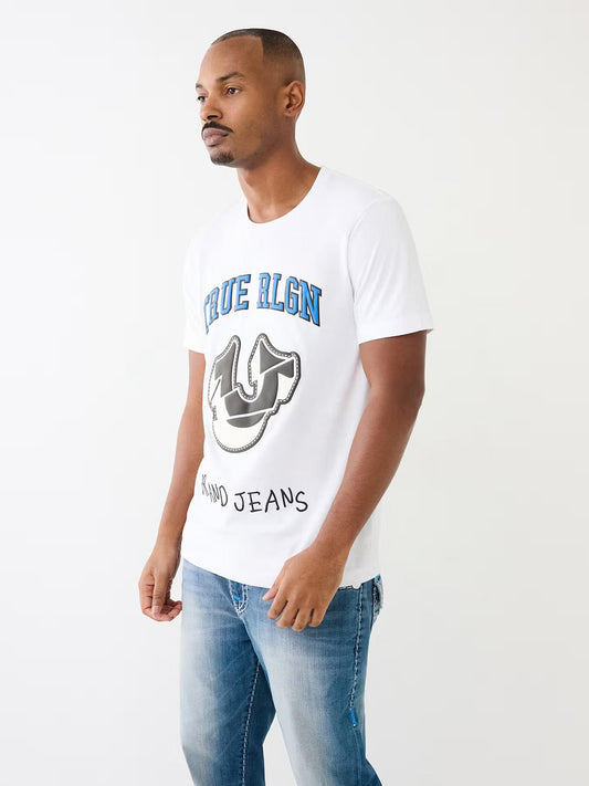 True Religion Men White Printed Round Neck Short Sleeves T-shirt