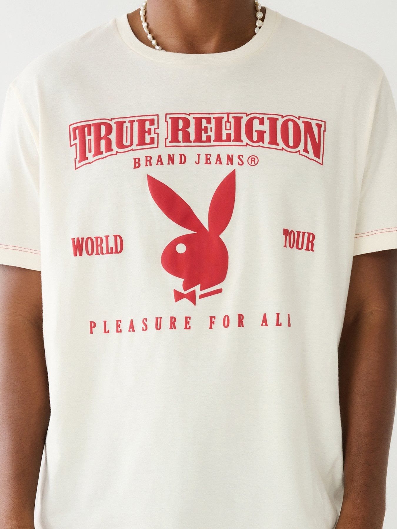 True Religion Men White Printed Round Neck Short Sleeves T-shirt