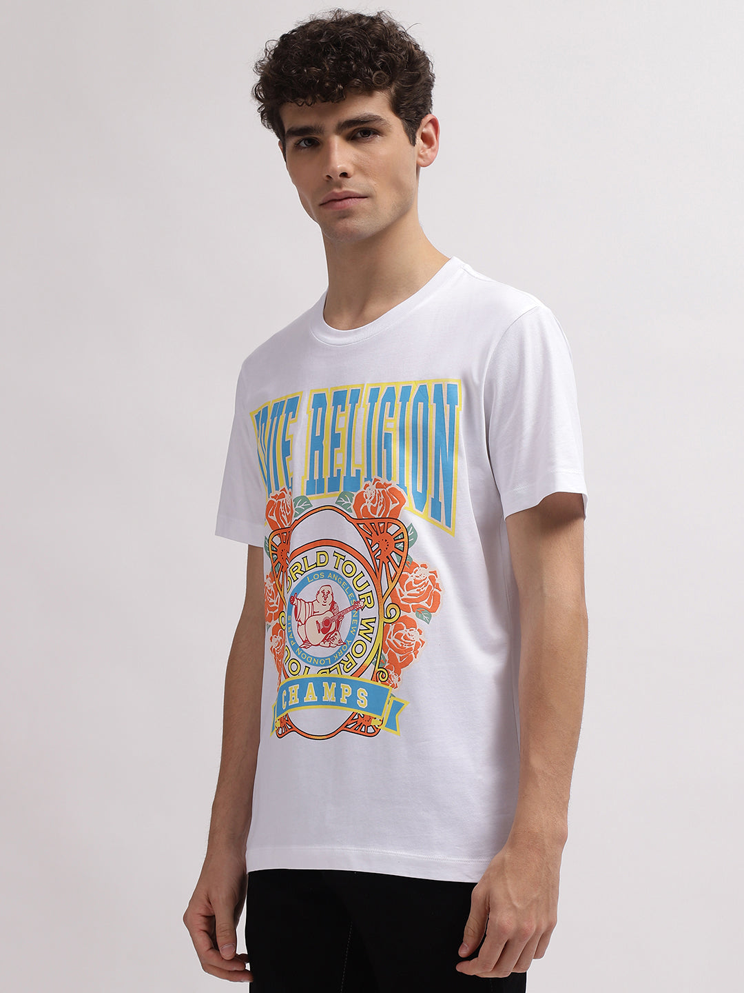 True Religion Men White Printed Round Neck Short Sleeves T-Shirt