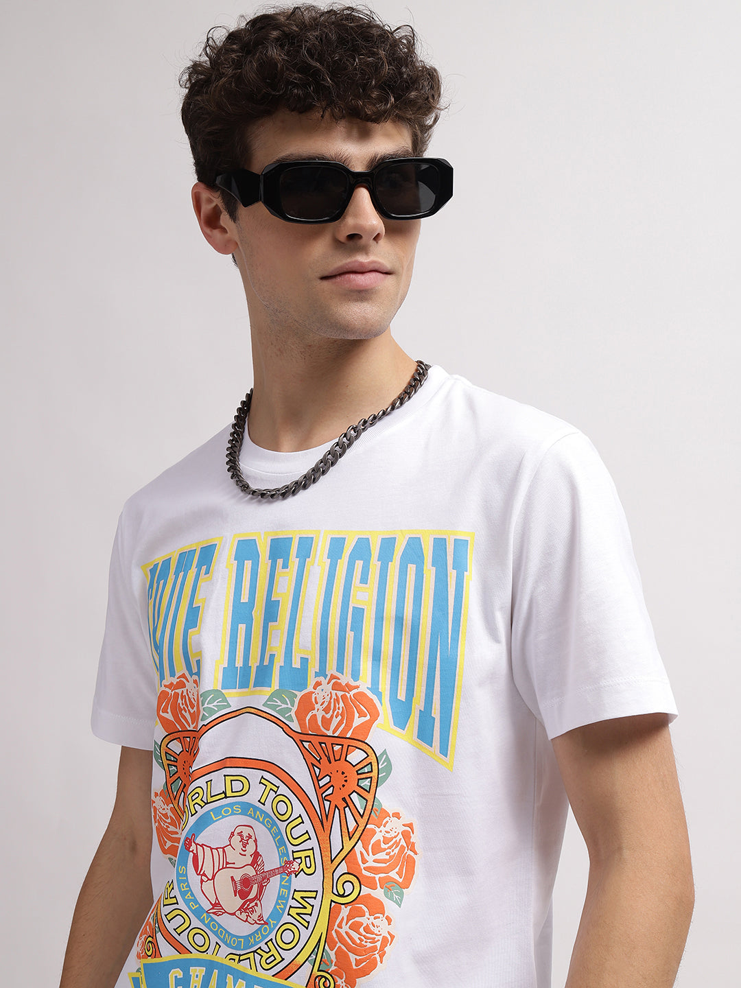 True Religion Men White Printed Round Neck Short Sleeves T-Shirt