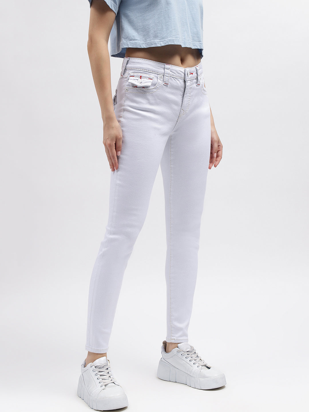 True Religion Women White Super Skinny Fit Mid-Rise Non Stretchable Jeans