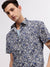 Lindbergh Men Blue Tropical Print Button-down Collar Short Sleeves Shirt