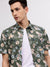 Lindbergh Men Green Floral Print Button-down Collar Short Sleeves Shirt