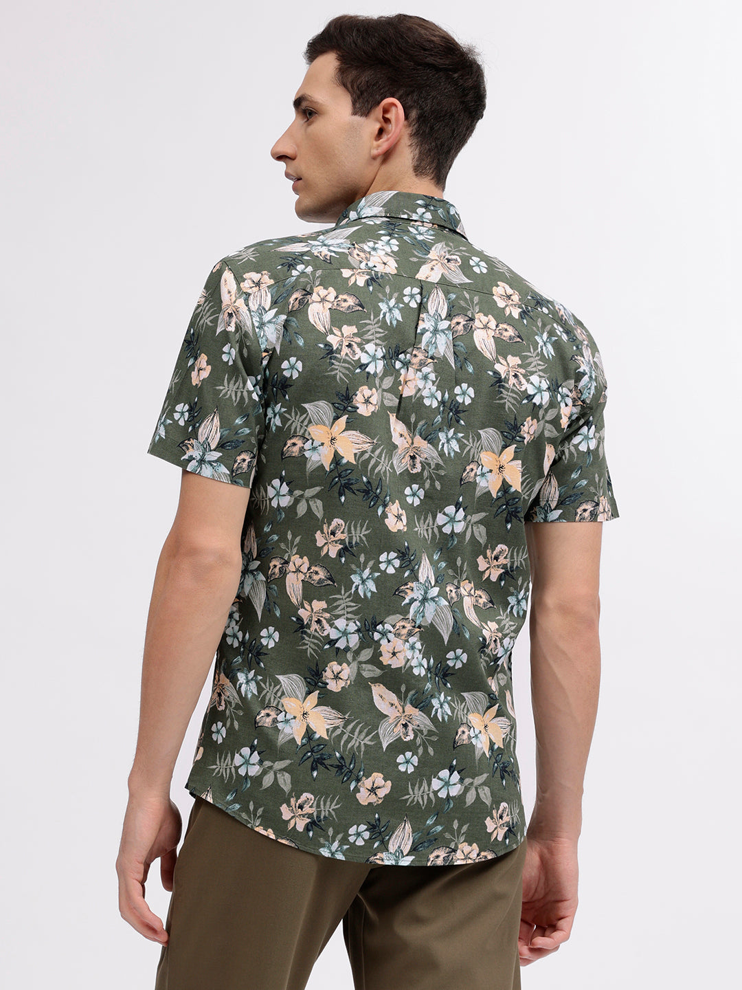 Lindbergh Men Green Floral Print Button-down Collar Short Sleeves Shirt