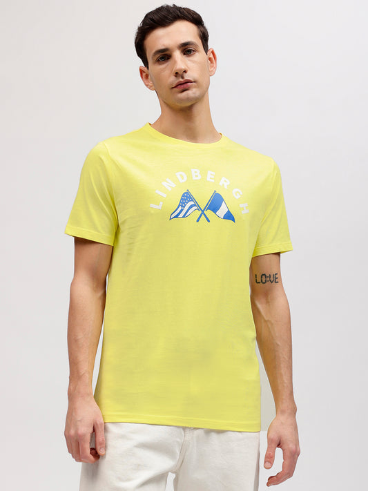 Lindbergh Men Yellow Printed Round Neck Short Sleeves T-shirt