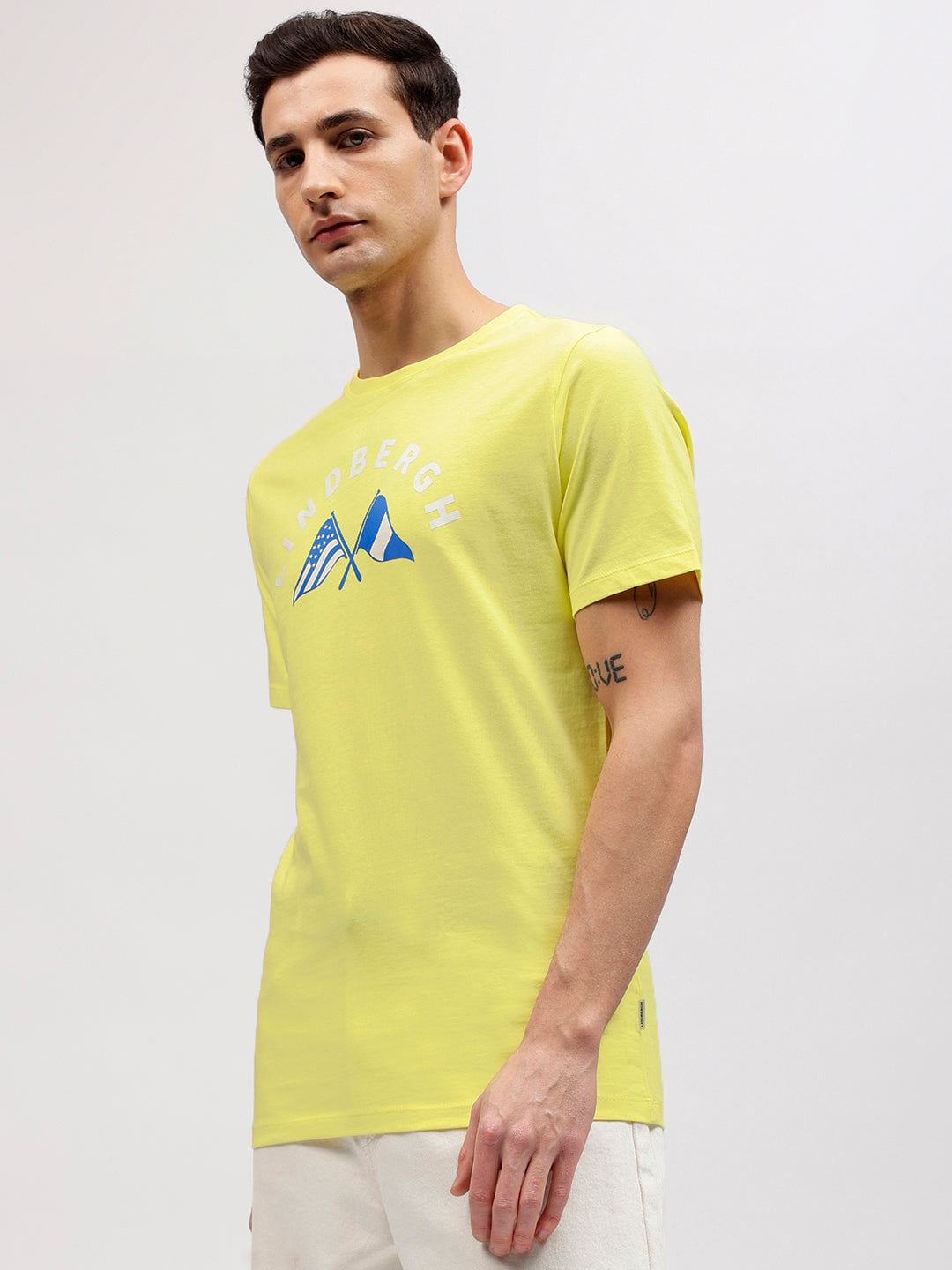 Lindbergh Men Yellow Printed Round Neck Short Sleeves T-shirt