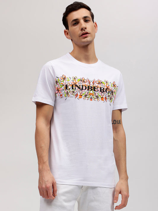 Lindbergh Men White Floral Print Round Neck Short Sleeves T-shirt