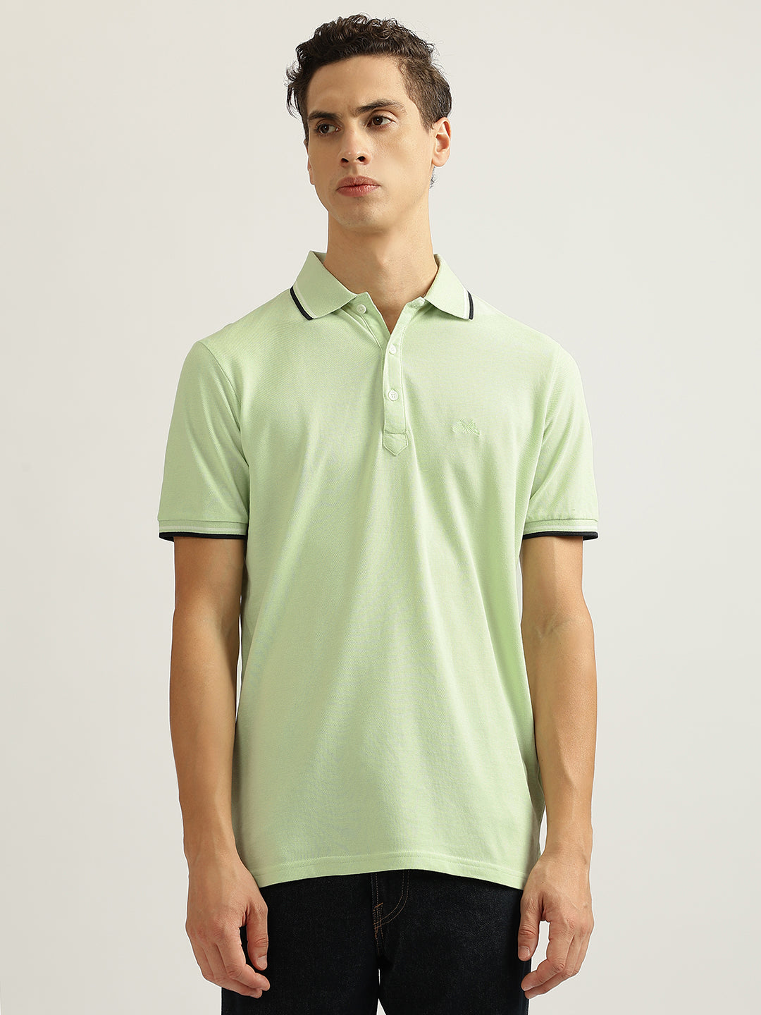 Lindbergh Men Green Solid Collared Short Sleeves Polo T-Shirt