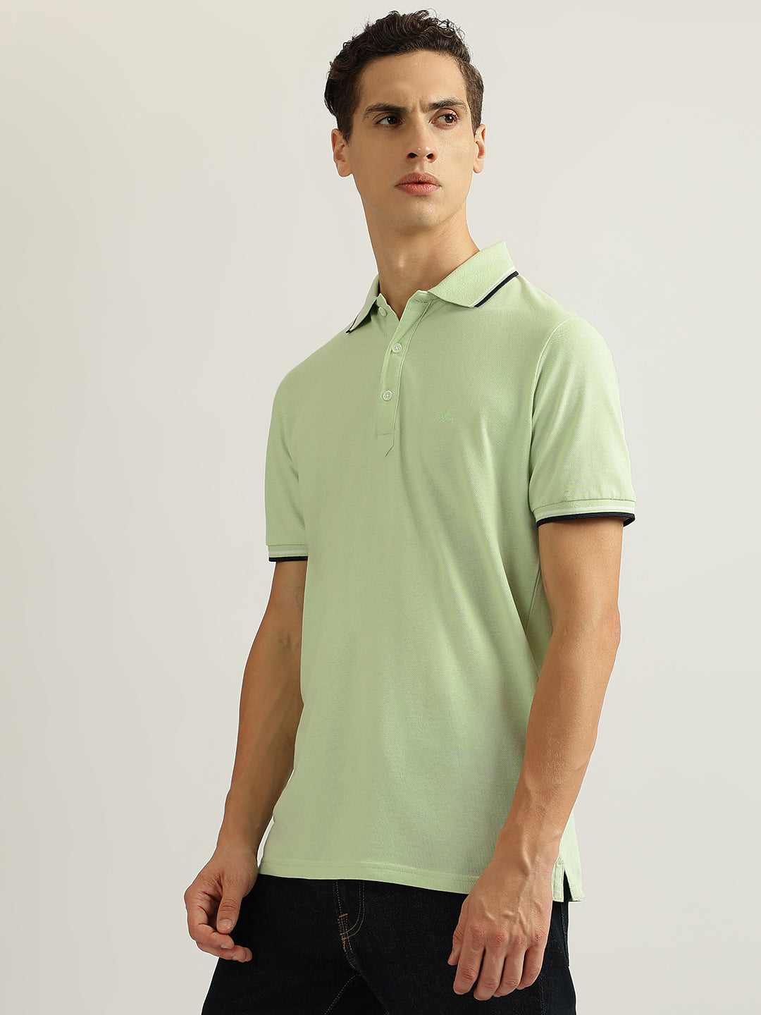 Lindbergh Men Green Solid Collared Short Sleeves Polo T-Shirt