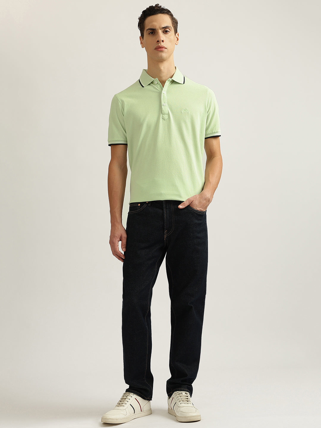 Lindbergh Men Green Solid Collared Short Sleeves Polo T-Shirt