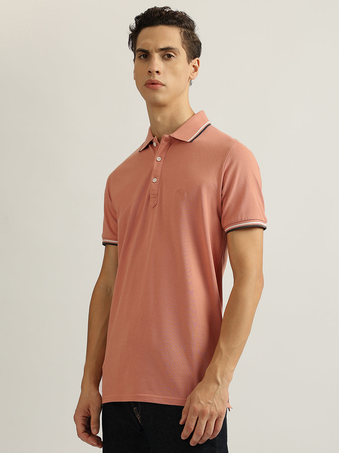 Lindbergh Men Peach Solid Collared Short Sleeves Polo T-Shirt