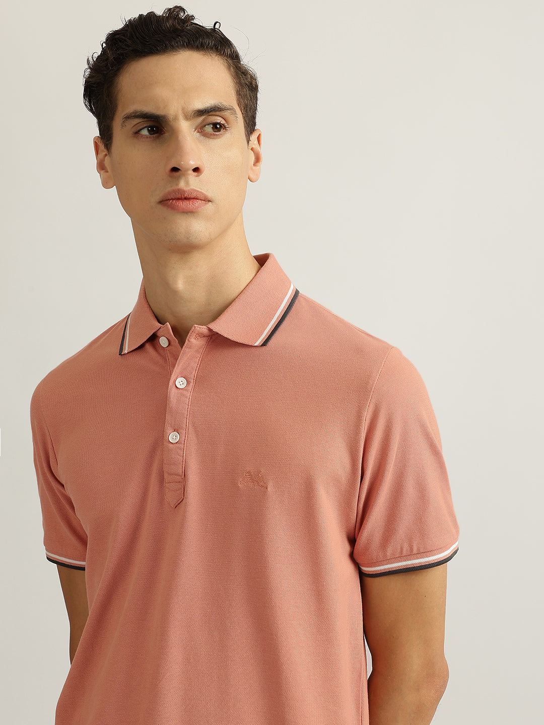 Lindbergh Men Peach Solid Collared Short Sleeves Polo T-Shirt