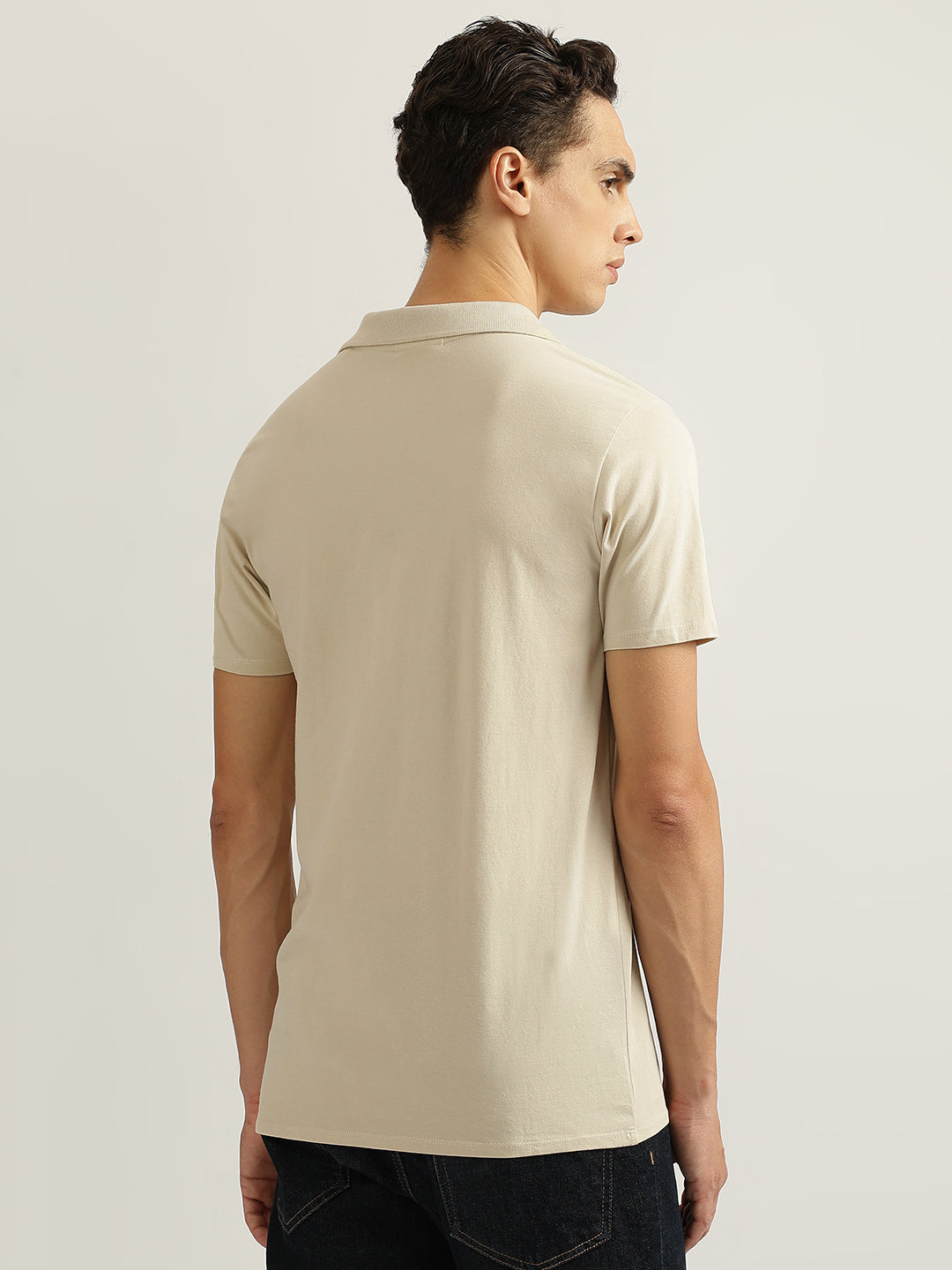 Lindbergh Men Beige Solid Collared Short Sleeves Polo T-Shirt